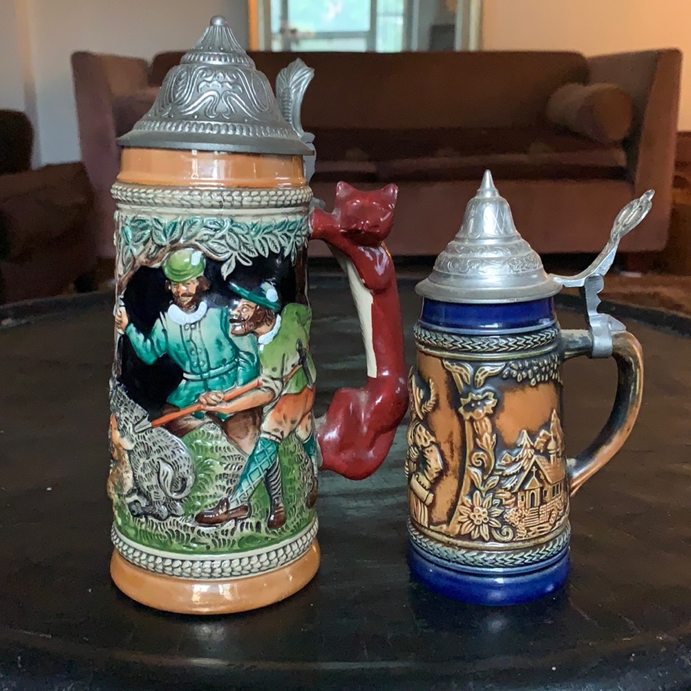 🌞Oktoberfest! Two Vintage Gerz German Lidded Beer Steins!